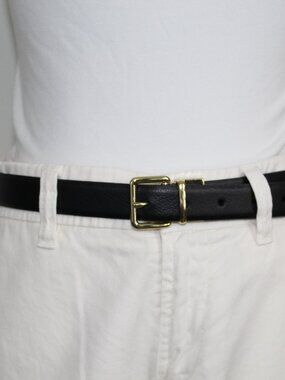 Cole Haan Black Leather Belt Gold Buckle Classic Minimalist 1” Medium